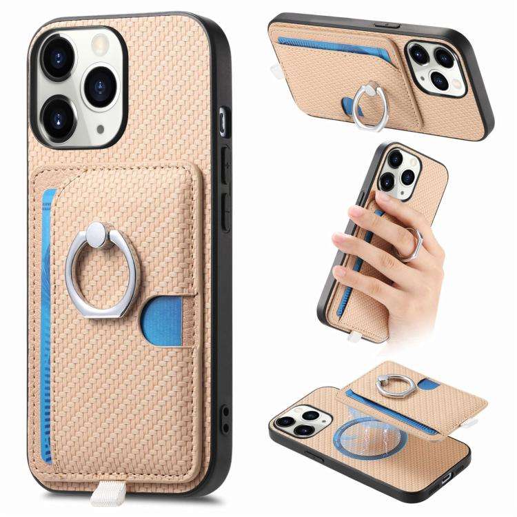 Carbon Fiber Ring Side Insert Card Bag MagSafe Phone Case, For iPhone 13 Pro, For iPhone 13, For ...