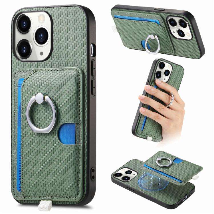 Carbon Fiber Ring Side Insert Card Bag MagSafe Phone Case, For iPhone 13 Pro, For iPhone 13, For ...