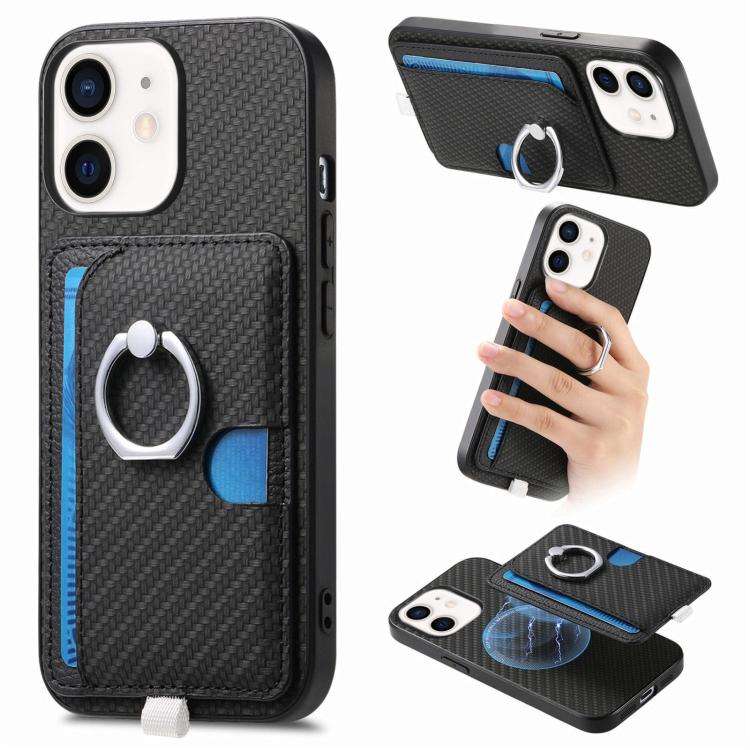 Carbon Fiber Ring Side Insert Card Bag MagSafe Phone Case, For iPhone 13 Pro, For iPhone 13, For ...