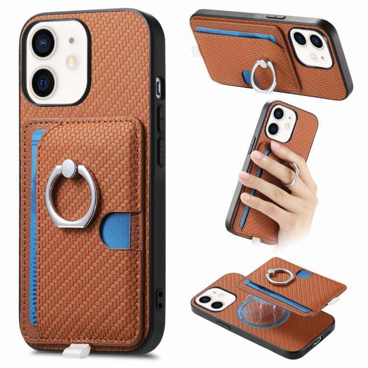 Carbon Fiber Ring Side Insert Card Bag MagSafe Phone Case, For iPhone 13 Pro, For iPhone 13, For ...
