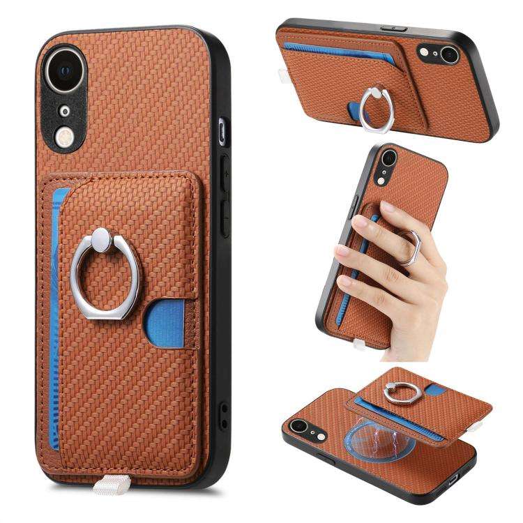 Carbon Fiber Ring Side Insert Card Bag MagSafe Phone Case, For iPhone 13 Pro, For iPhone 13, For ...