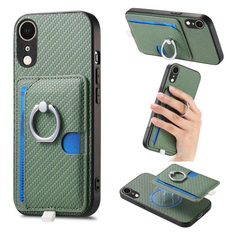 Carbon Fiber Ring Side Insert Card Bag MagSafe Phone Case, For iPhone 13 Pro, For iPhone 13, For ...