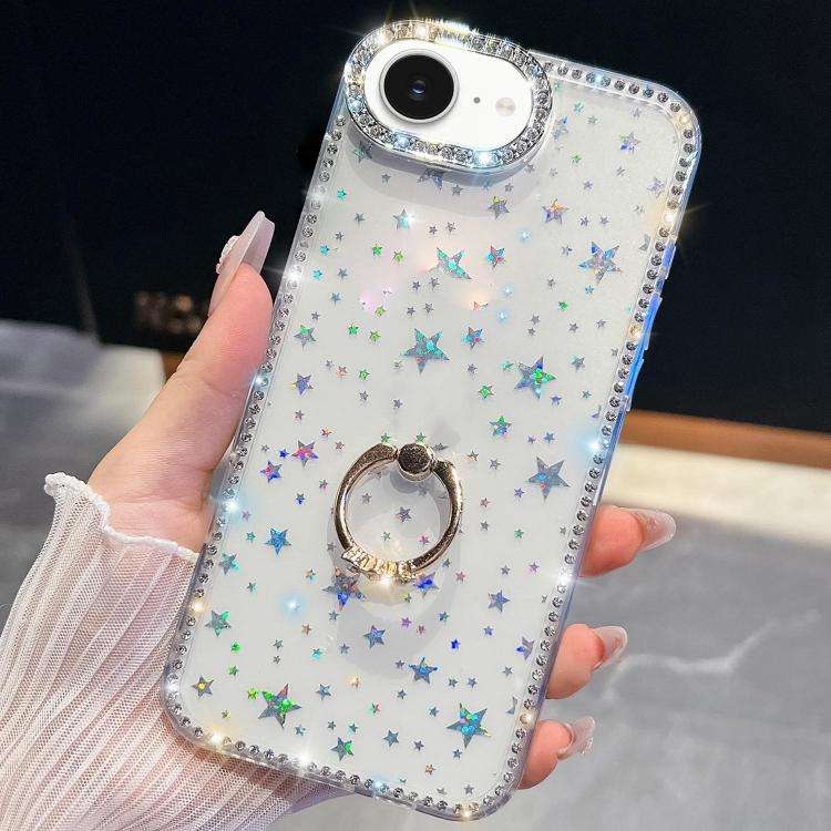 Rhinestone Glitter TPU Ring Holder Anti-fall Phone Case, For iPhone 17e / 16e, For iPhone 17 Pro ...