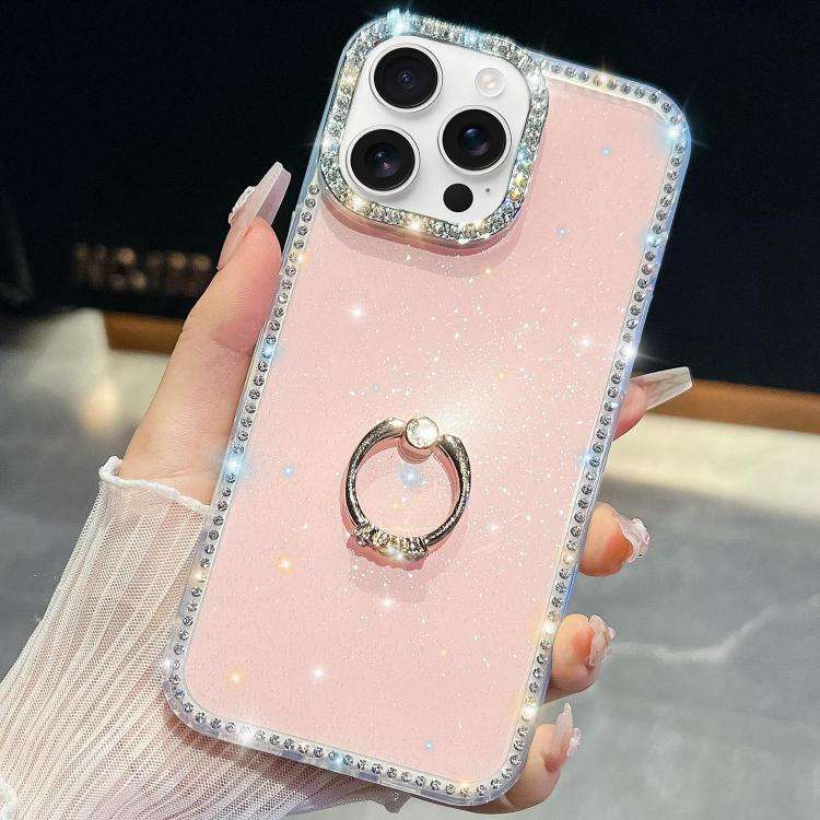Rhinestone Glitter TPU Ring Holder Anti-fall Phone Case, For iPhone 17e / 16e, For iPhone 17 Pro ...