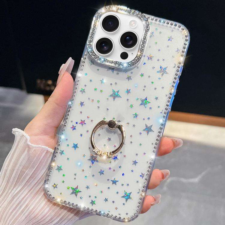 Rhinestone Glitter TPU Ring Holder Anti-fall Phone Case, For iPhone 17e / 16e, For iPhone 17 Pro ...