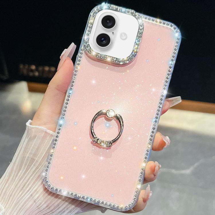 Rhinestone Glitter TPU Ring Holder Anti-fall Phone Case, For iPhone 17e / 16e, For iPhone 17 Pro ...