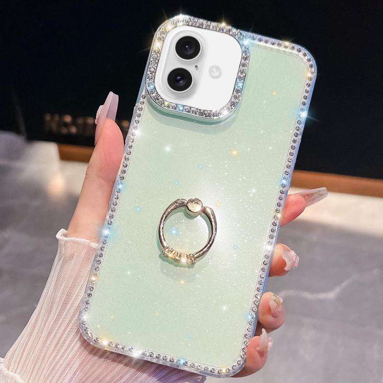 Rhinestone Glitter TPU Ring Holder Anti-fall Phone Case, For iPhone 17e / 16e, For iPhone 17 Pro ...