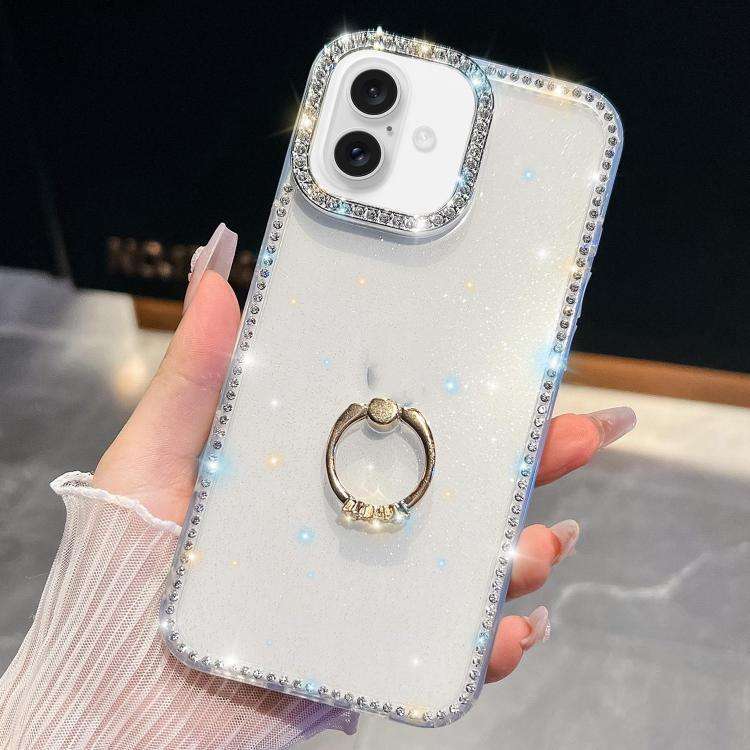Rhinestone Glitter TPU Ring Holder Anti-fall Phone Case, For iPhone 17e / 16e, For iPhone 17 Pro ...