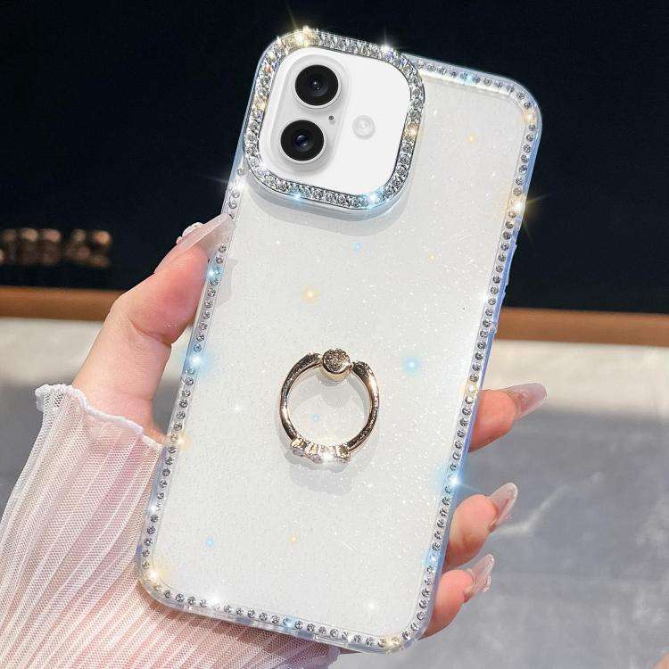 Rhinestone Glitter TPU Ring Holder Anti-fall Phone Case, For iPhone 16, For iPhone 15 Pro Max, Fo...