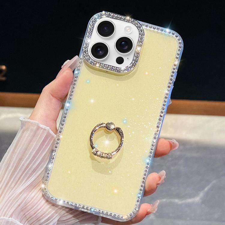 Rhinestone Glitter TPU Ring Holder Anti-fall Phone Case, For iPhone 16, For iPhone 15 Pro Max, Fo...