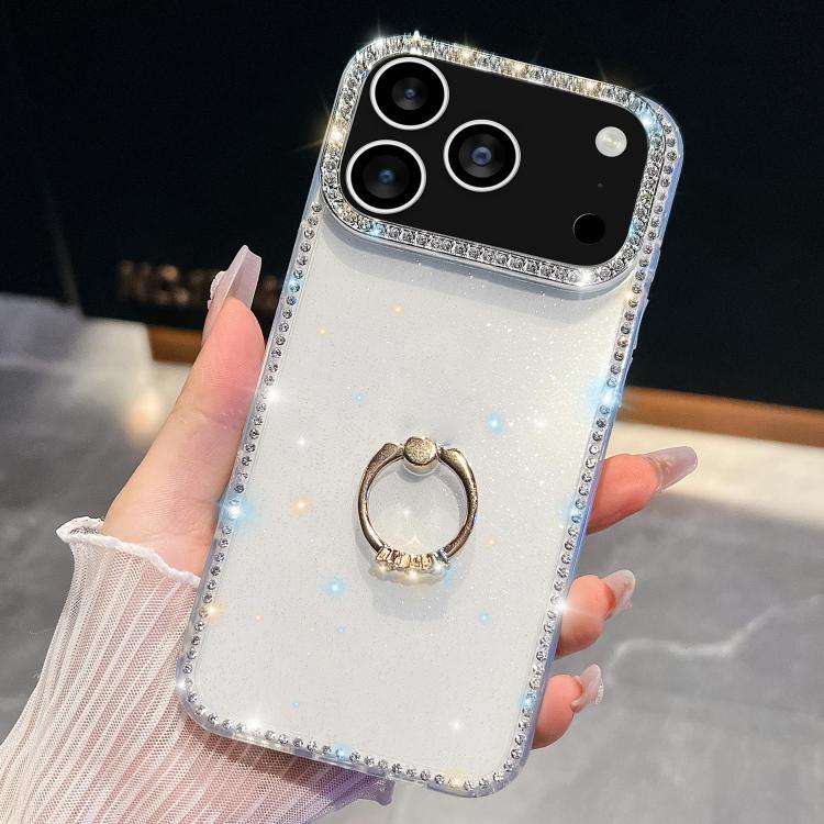 Rhinestone Glitter TPU Ring Holder Anti-fall Phone Case, For iPhone 17e / 16e, For iPhone 17 Pro ...