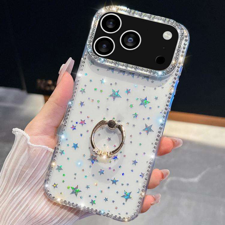 Rhinestone Glitter TPU Ring Holder Anti-fall Phone Case, For iPhone 17e / 16e, For iPhone 17 Pro ...