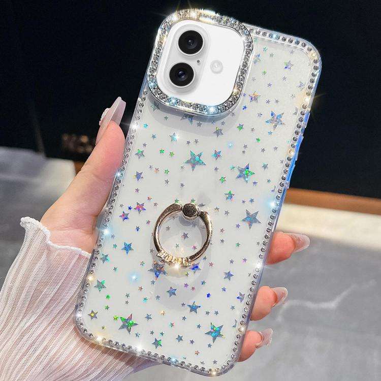 Rhinestone Glitter TPU Ring Holder Anti-fall Phone Case, For iPhone 17e / 16e, For iPhone 17 Pro ...