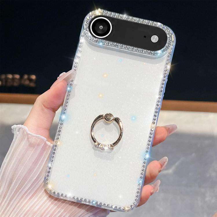 Rhinestone Glitter TPU Ring Holder Anti-fall Phone Case, For iPhone 17e / 16e, For iPhone 17 Pro ...