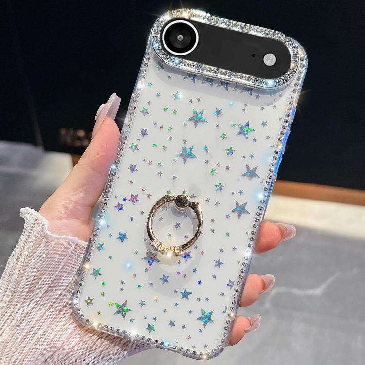 Rhinestone Glitter TPU Ring Holder Anti-fall Phone Case, For iPhone 17e / 16e, For iPhone 17 Pro ...