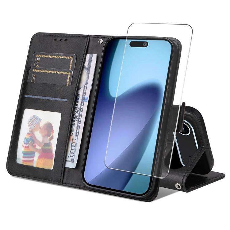 ENKAY Card Wallet Calf Texture Leather Phone Case with Thickened Glue No White Edge Film, For iPh...
