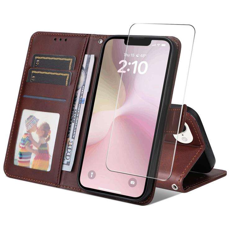 ENKAY Card Wallet Calf Texture Leather Phone Case with Thickened Glue No White Edge Film, For iPh...