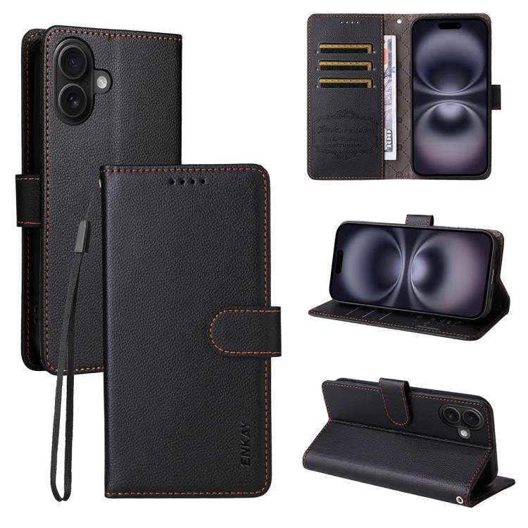 ENKAY RFID Blocking Wallet Kickstand Litchi Texture Leather Phone Case, For iPhone 18 Pro / 17 Pr...