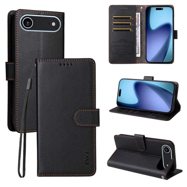 ENKAY RFID Blocking Wallet Kickstand Litchi Texture Leather Phone Case, For iPhone 18 Pro / 17 Pr...