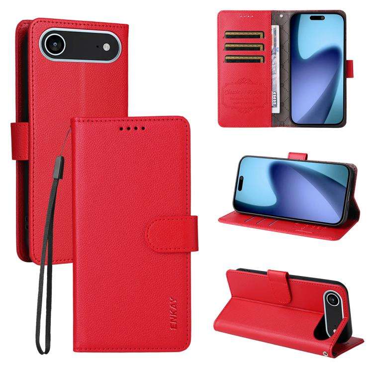 ENKAY RFID Blocking Wallet Kickstand Litchi Texture Leather Phone Case, For iPhone 18 Pro / 17 Pr...