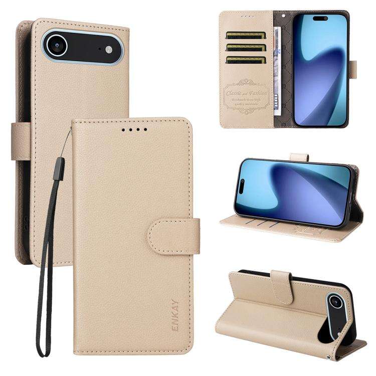 ENKAY RFID Blocking Wallet Kickstand Litchi Texture Leather Phone Case, For iPhone 18 Pro / 17 Pr...