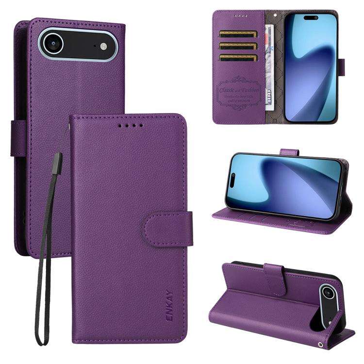 ENKAY RFID Blocking Wallet Kickstand Litchi Texture Leather Phone Case, For iPhone 18 Pro / 17 Pr...