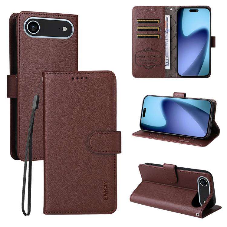ENKAY RFID Blocking Wallet Kickstand Litchi Texture Leather Phone Case, For iPhone 18 Pro / 17 Pr...