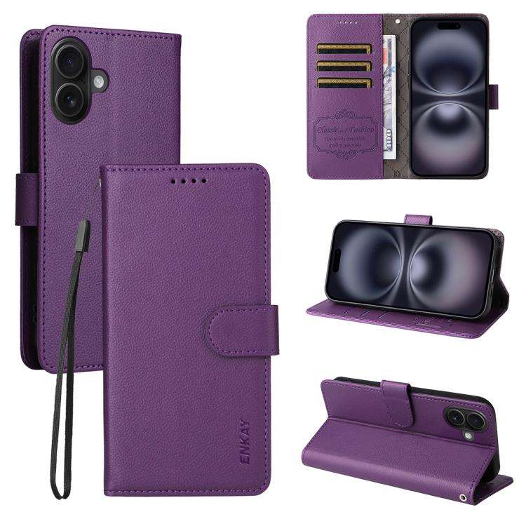 ENKAY RFID Blocking Wallet Kickstand Litchi Texture Leather Phone Case, For iPhone 18 Pro / 17 Pr...