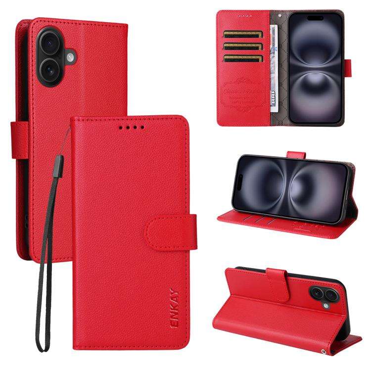 ENKAY RFID Blocking Wallet Kickstand Litchi Texture Leather Phone Case, For iPhone 18 Pro / 17 Pr...