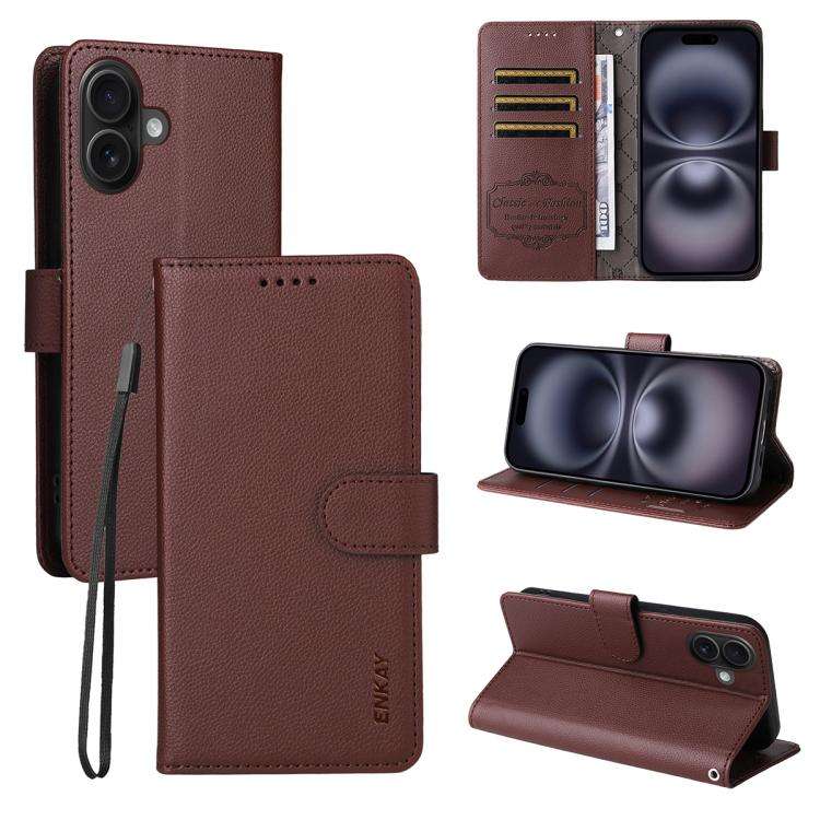 ENKAY RFID Blocking Wallet Kickstand Litchi Texture Leather Phone Case, For iPhone 18 Pro / 17 Pr...