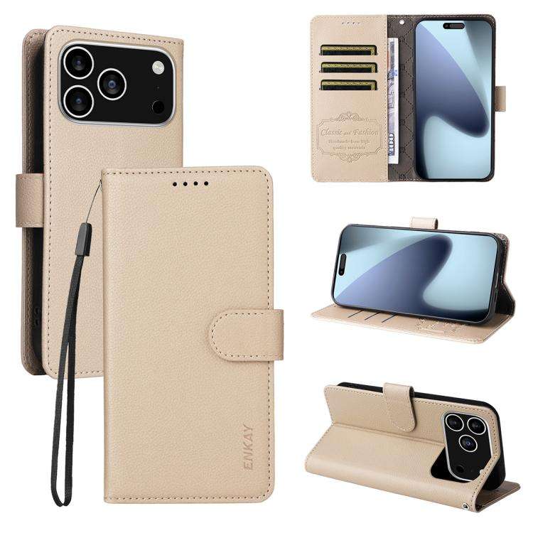 ENKAY RFID Blocking Wallet Kickstand Litchi Texture Leather Phone Case, For iPhone 18 Pro / 17 Pr...