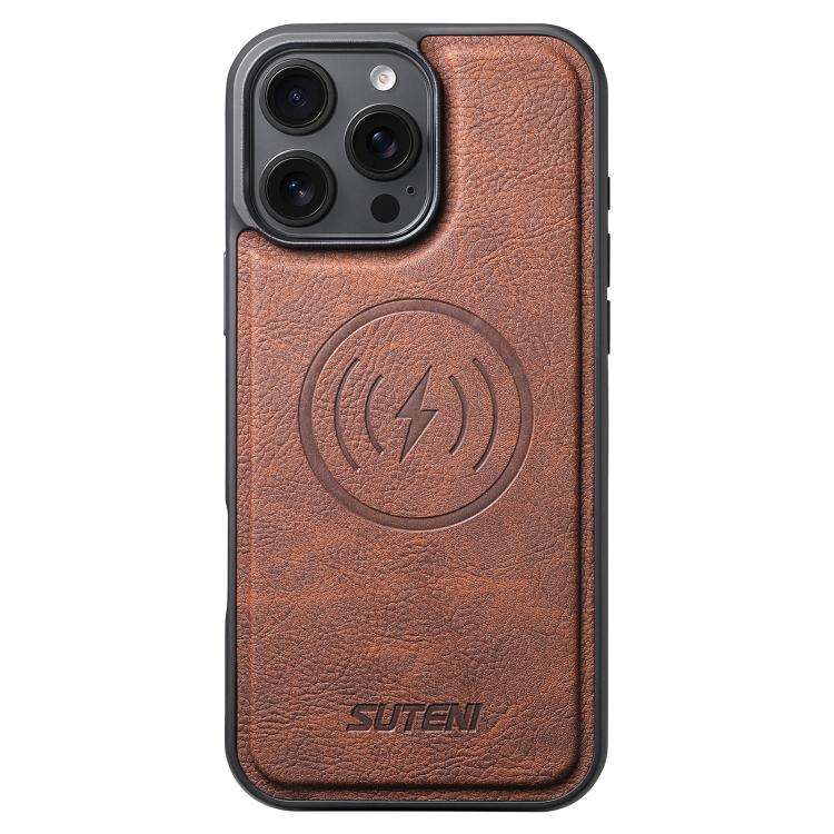 Suteni G5 Litchi Leather Magnetic MagSafe Phone Case, For iPhone 18, For iPhone 18 Pro, For iPhon...