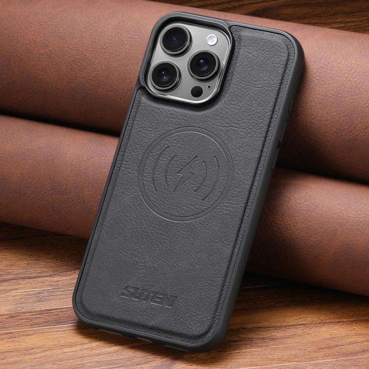 Suteni G5 Litchi Leather Magnetic MagSafe Phone Case, For iPhone 18, For iPhone 18 Pro, For iPhon...