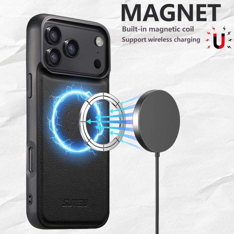 Suteni G5 Litchi Leather Magnetic MagSafe Phone Case, For iPhone 18, For iPhone 18 Pro, For iPhon...