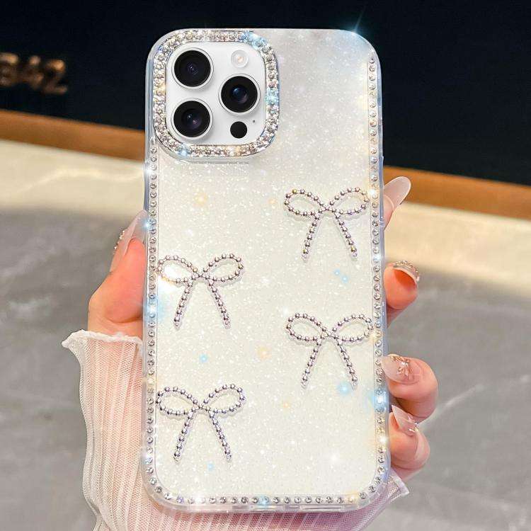 Diamond Glitter Bow-knot Four-Corner Shockproof Phone Case, For iPhone 15 Pro Max, For iPhone 15 ...