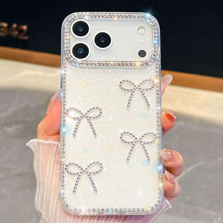 Diamond Glitter Bow-knot Four-Corner Shockproof Phone Case, For iPhone 17 Pro Max, For iPhone 17 ...