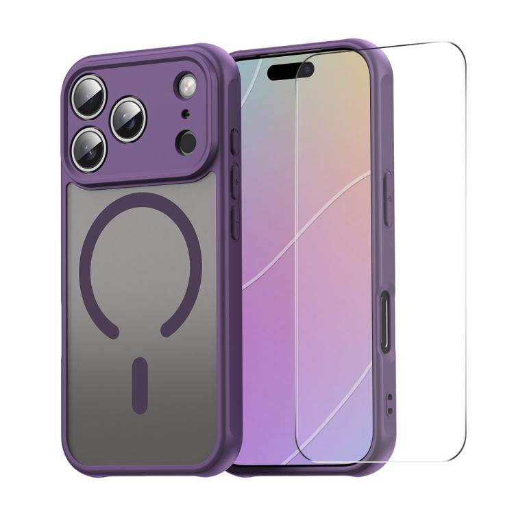 ENKAY Hat-Prince MagSafe Matte Translucent Shockproof Phone Case with Large Arc Edge Film, For iP...