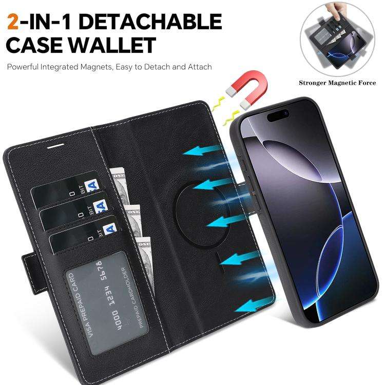 Kalebol Strong Magnetic MagSafe Ring 2 In 1 Split Leather Phone Case, For iPhone 17e / 16e, For i...