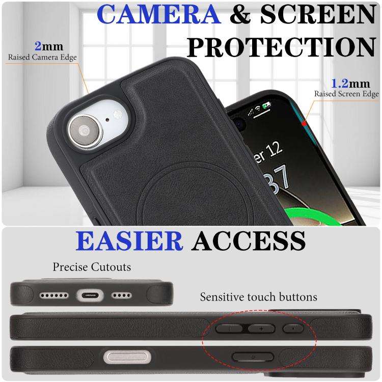 Kalebol Strong Magnetic MagSafe Ring 2 In 1 Split Leather Phone Case, For iPhone 17e / 16e, For i...