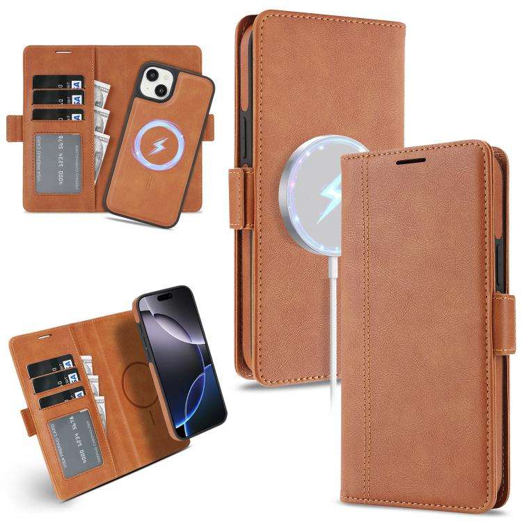 Kalebol Strong Magnetic MagSafe Ring 2 In 1 Split Leather Phone Case, For iPhone 15 Pro Max, For ...