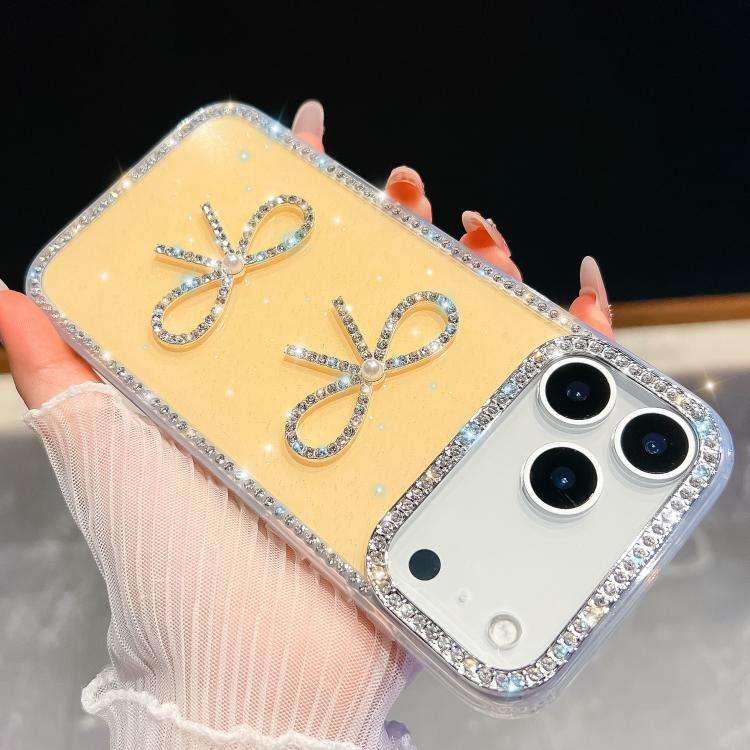 Diamond Glitter Dual Bow-knot Shockproof Phone Case, For iPhone 17 Pro Max, For iPhone 17 Pro, Fo...