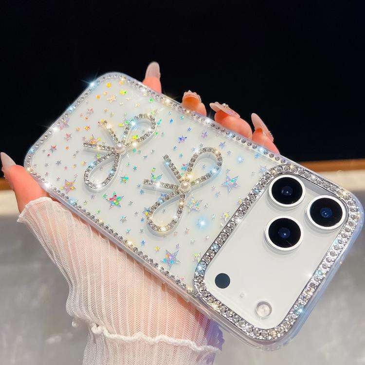 Diamond Glitter Dual Bow-knot Shockproof Phone Case, For iPhone 17 Pro Max, For iPhone 17 Pro, Fo...