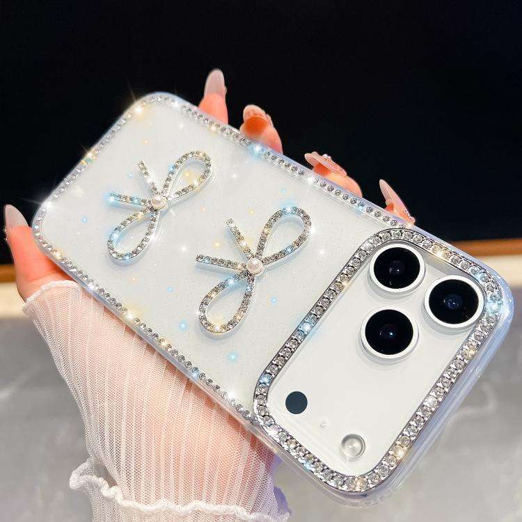 Diamond Glitter Dual Bow-knot Shockproof Phone Case, For iPhone 17 Pro Max, For iPhone 17 Pro, Fo...