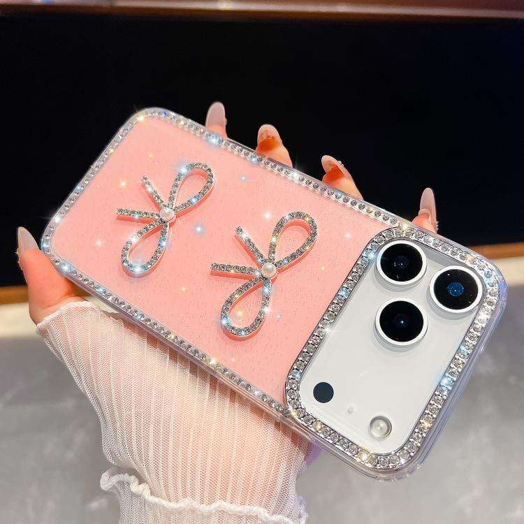 Diamond Glitter Dual Bow-knot Shockproof Phone Case, For iPhone 17 Pro Max, For iPhone 17 Pro, Fo...