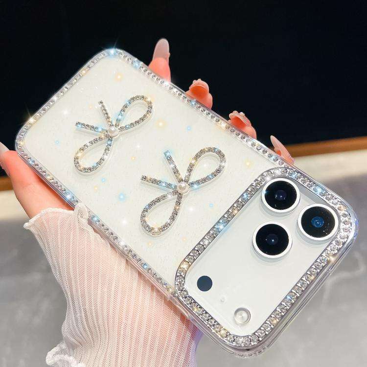 Diamond Glitter Dual Bow-knot Shockproof Phone Case, For iPhone 17 Pro Max, For iPhone 17 Pro, Fo...