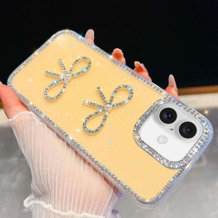 Diamond Glitter Dual Bow-knot Shockproof Phone Case, For iPhone 17 Pro Max, For iPhone 17 Pro, Fo...