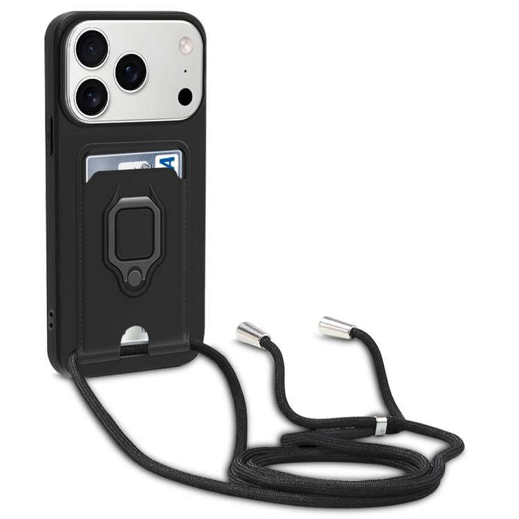 Sliding Camshield Magnetic Card Holder Silicone Phone Case with Lanyard, For iPhone 17 Pro Max, F...