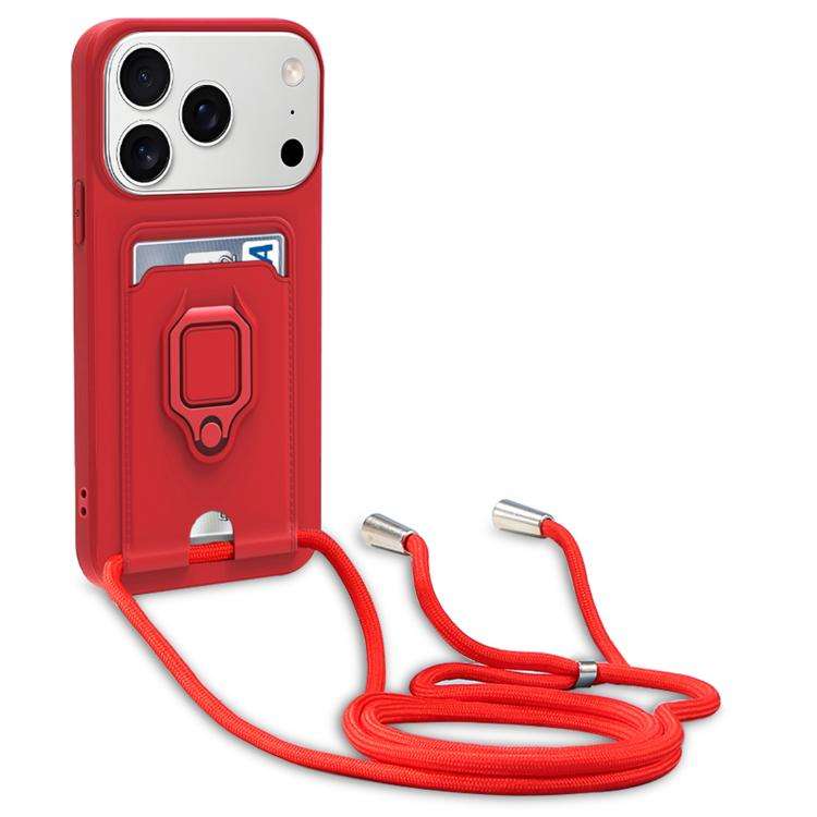 Sliding Camshield Magnetic Card Holder Silicone Phone Case with Lanyard, For iPhone 17 Pro Max, F...