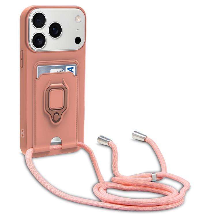 Sliding Camshield Magnetic Card Holder Silicone Phone Case with Lanyard, For iPhone 17 Pro Max, F...