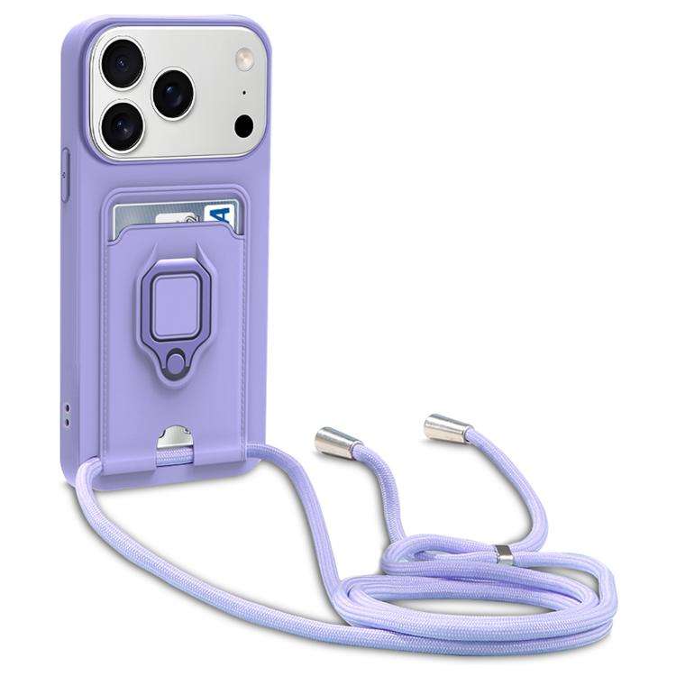 Sliding Camshield Magnetic Card Holder Silicone Phone Case with Lanyard, For iPhone 17 Pro Max, F...